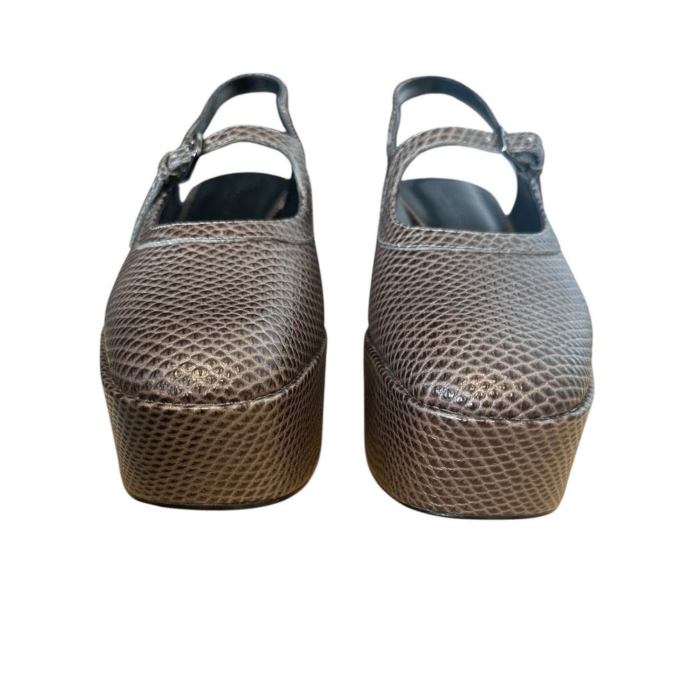 Robert Clergerie Brown Embossed Leather  Mary Jane Slingback Platform Heels 8 - Picture 4 of 8